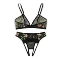 thumbnail image 1 of Gibobby Conjunto de lencería Sujetador + tangas Lencería Sujetador de encaje Tanga Bordado Conjunto de ropa interior + Tanga abierta Íntimos de mujer(Negro, G), 1 of 5