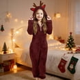 thumbnail image 2 of QUOTAY Cozy Winter Girls Hooded Long Sleeve Jumpsuit with Reindeer Soft Warm Playwear for Toddler and Kids ,2-3 Years, 2 of 5