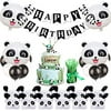 Panda Party Decorations with Panda Cake Figurine, Bamboo Straws, Party Favor Bags for Panda Birthday Party Supplies