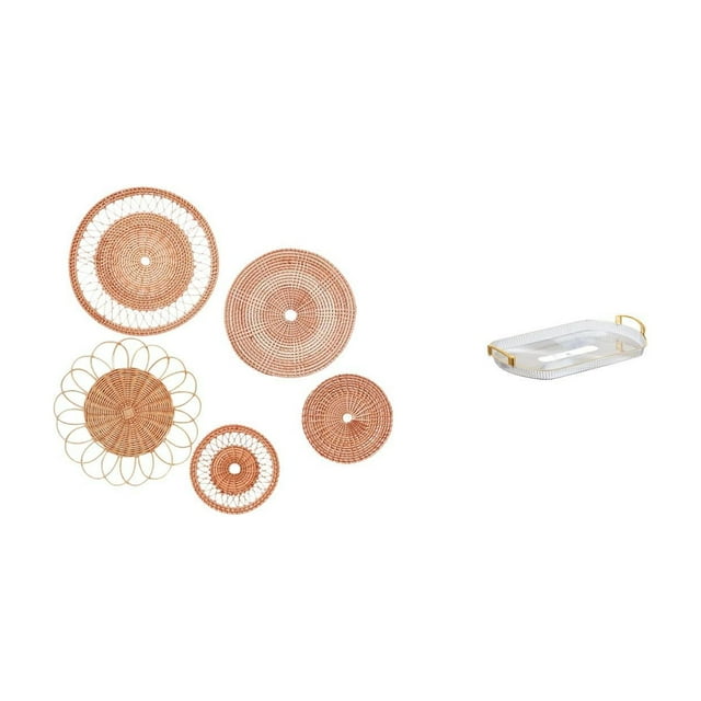 Manualidades de pared,Decoración de pared colgante. Ratán tejido artesanal.,Juego de decoración de pared Adorno decorativo para colgar en la pared,Bandeja de almacenamiento,Bandeja
