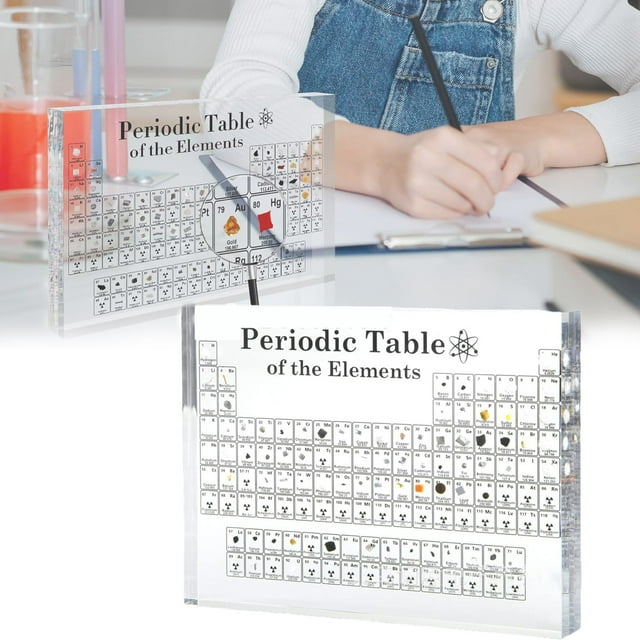 Diy Craft Decoration Table Centerpiece Maintenance Free Periodic Table with Real Inside 83 Kinds of Real & Acrylic Display Stand for Science Lovers Students Chemistry Tools and Crafts Decoration