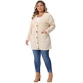 thumbnail image 3 of DARING DIVA Women's Plus Button V Neck Knit Cardigan with Pockets 1X Apricot, 3 of 6