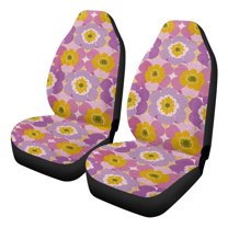 Uorisanigo Car Front Seat Covers Universal Fit Car Seat Cover Front Set for Cars SUV Truck, 2Pcs/Set Coral Velvet Cloth Cute Purple Flowers Bucket Seats Cover