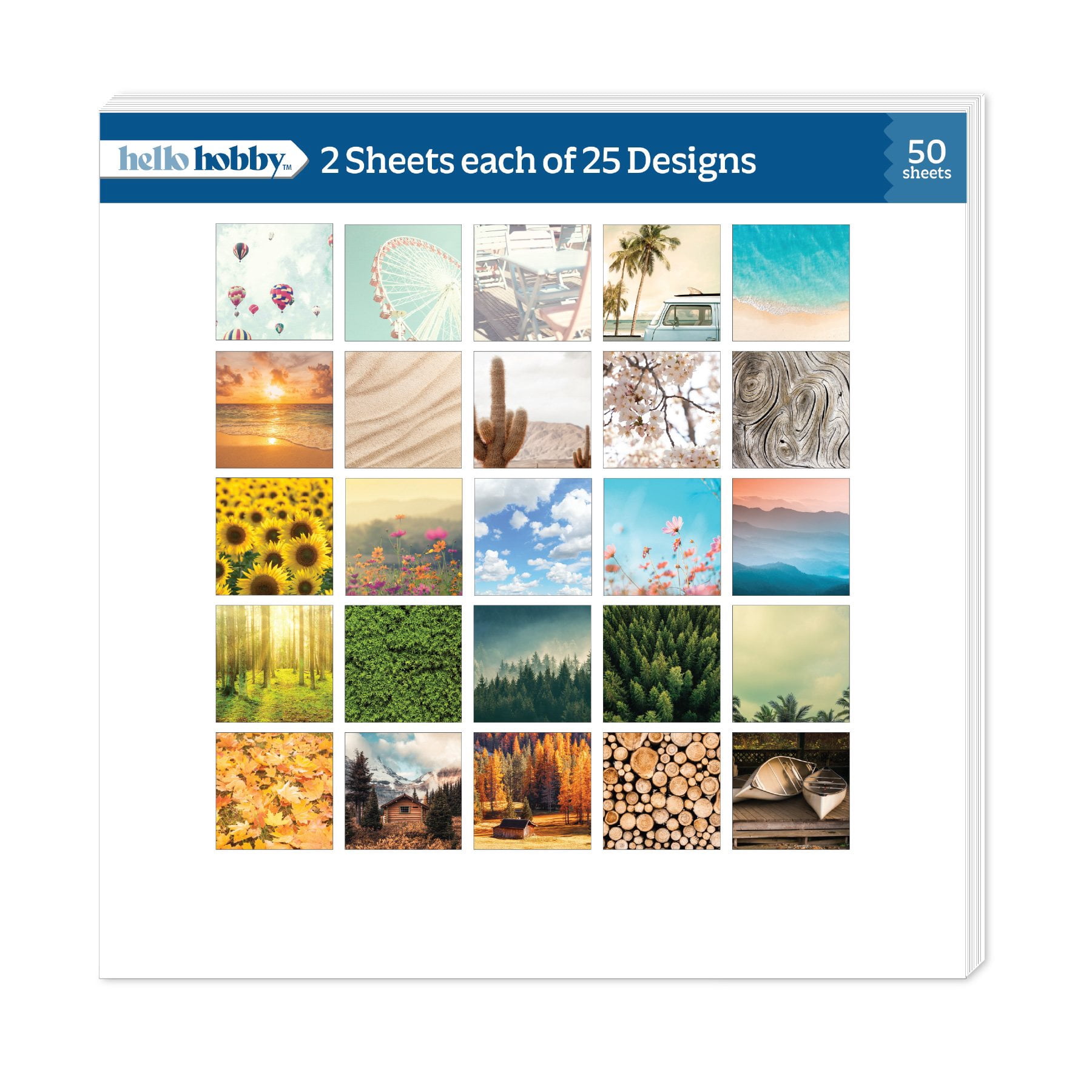 Roobee by Hello Hobby Paper Pad, Multicolor Real Photo Scrapbook Paper, 50 Sheets, 25 Designs