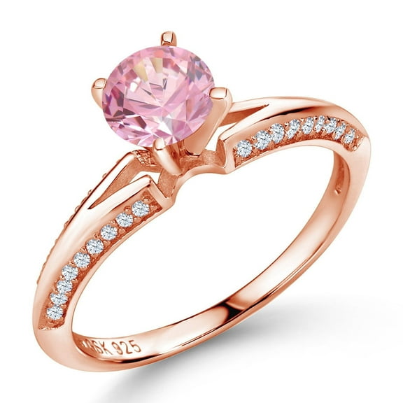 Gem Stone King 2.08 Ct Round Pink Zirconia 18K Rose Gold Plated Sterling Silver Ring (Size 8) (Size 8)