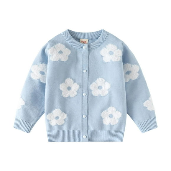 WRKEKC Cardigan en Tricot Doux à Imprimé Floral pour Tout-Petites Filles Automne Hiver Léger à Manches Longues Manteau Douillet pour Enfants 1-8 Ans