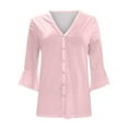 thumbnail image 3 of JGGSPWM Womens Button Down Tops 3/4 Sleeve Shirts V Neck Cardigan Fashion Fall Tunic Solid Cardigans 2023 Fall Outwear Pink S, 3 of 3