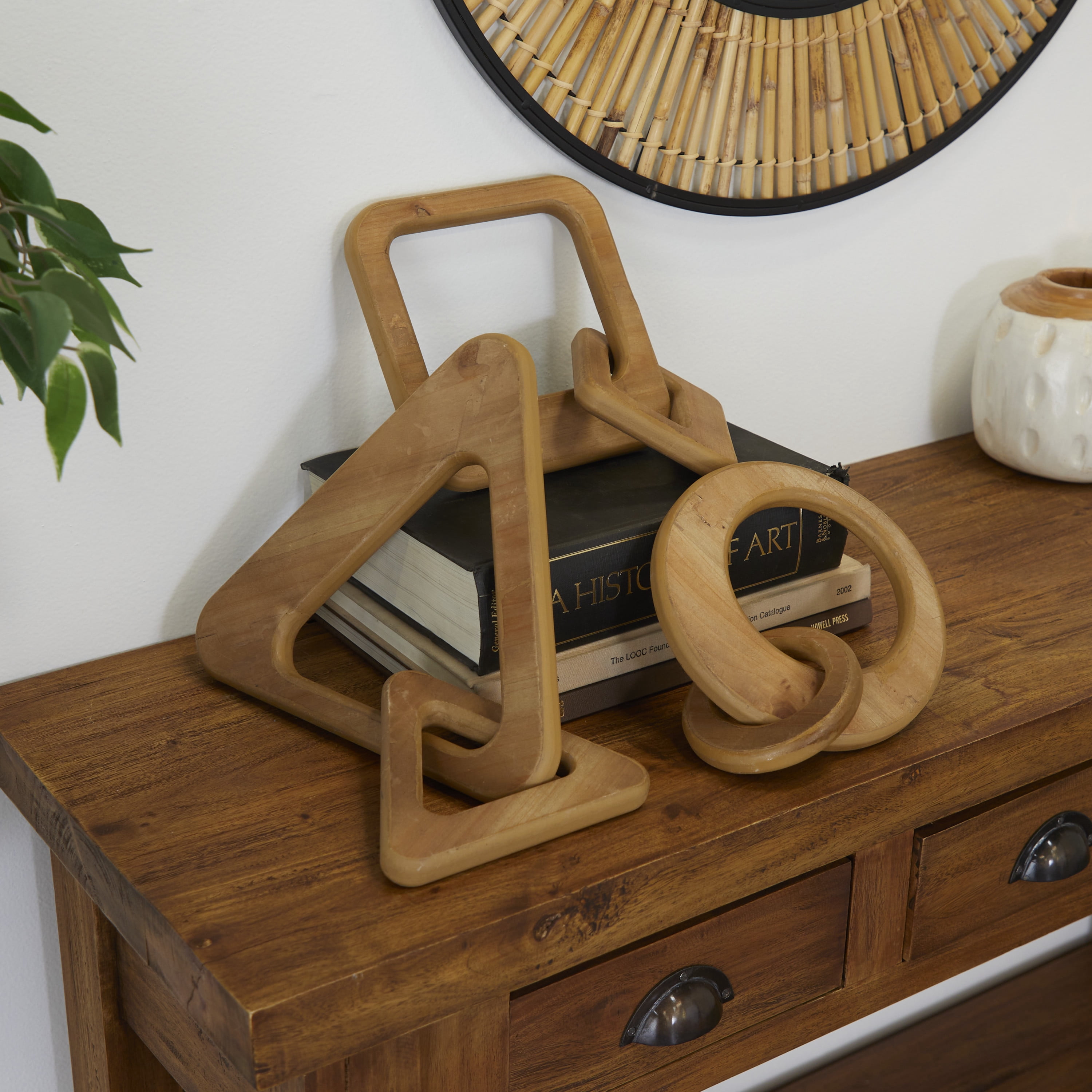 10", 13", 11"W Brown Wood Chain Sculpture, by CosmoLiving by Cosmopolitan (3 Count)