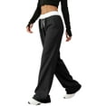thumbnail image 3 of Women'S Contrast Color Waistband Sweatpants Wide Leg Pants with Drawstring Buckle Black M, 3 of 8