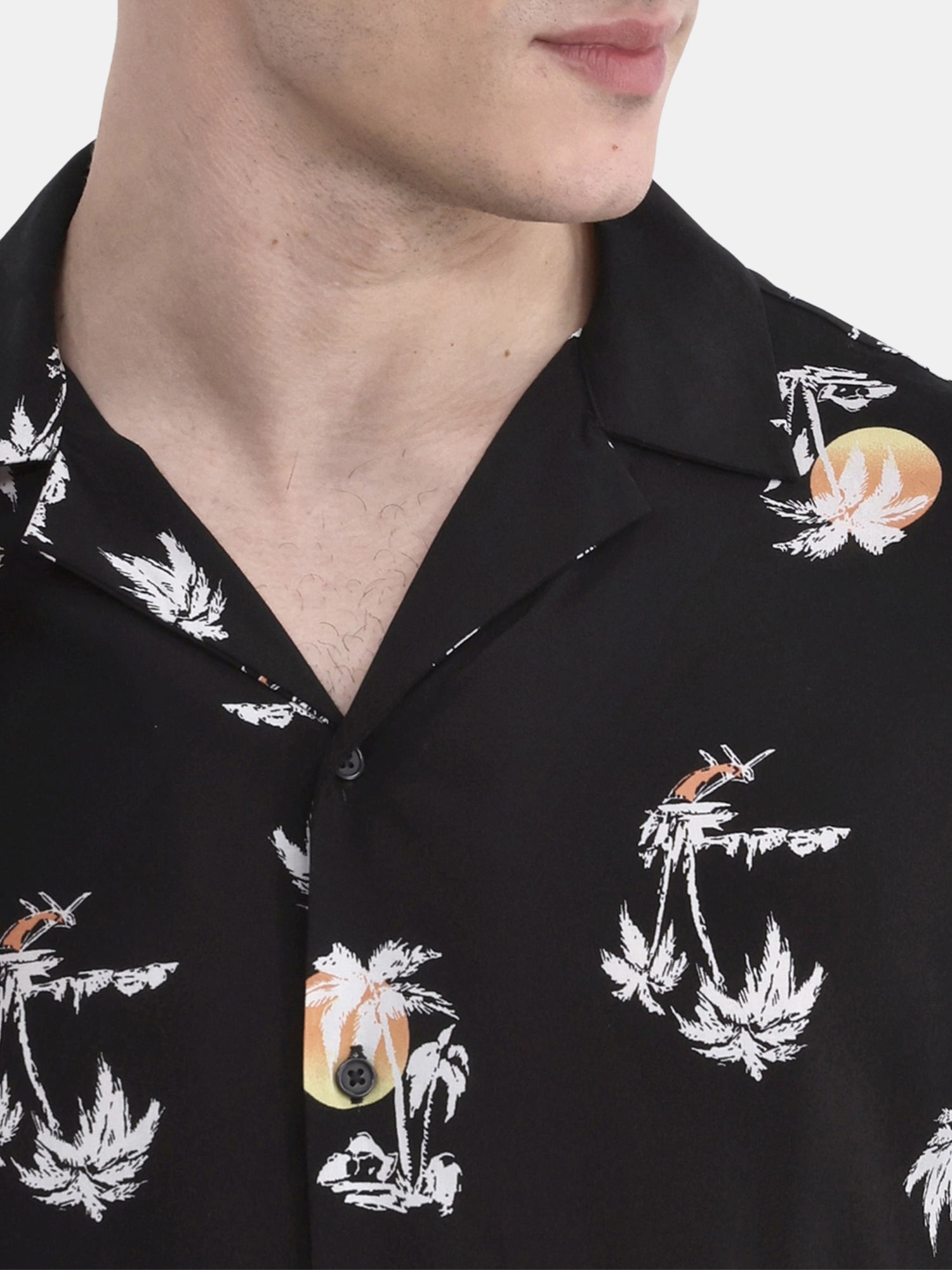 No Boundaries Men's & Big Men's Rayon Print Button Up Shirt with Short Sleeves, Sizes XS-5XL
