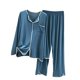 thumbnail image 2 of Puntoco Conjunto de pijama cómodo para mujer, moda femenina, color sólido, cuello redondo, ropa informal para el hogar, conjunto de pijama, 2 of 3