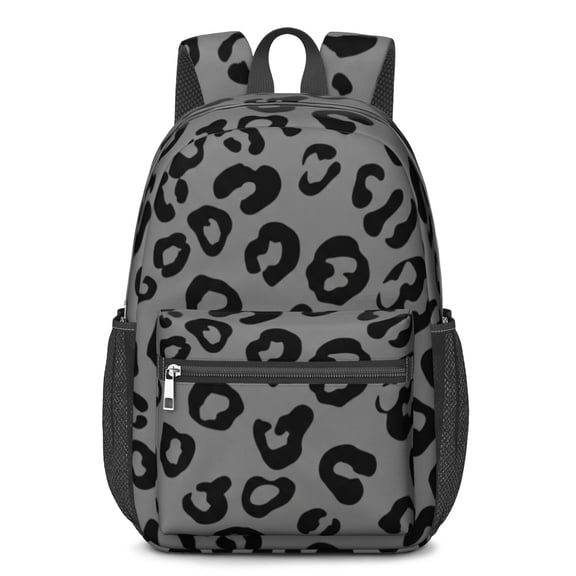 Black and Gray Leopard Print Pattern 17" School Backpacks for Teens,Waterproof Oxford Fabric,S-Shape Padded Straps for School,Travel,Hiking,Camping