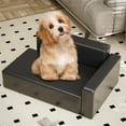 thumbnail image 2 of Pefilos 31" Modern Dog Sofa Bed, Stylish PU Leather Pet Furniture Sofa, Cat Couch for Cats and Small Animals, Black, 2 of 8