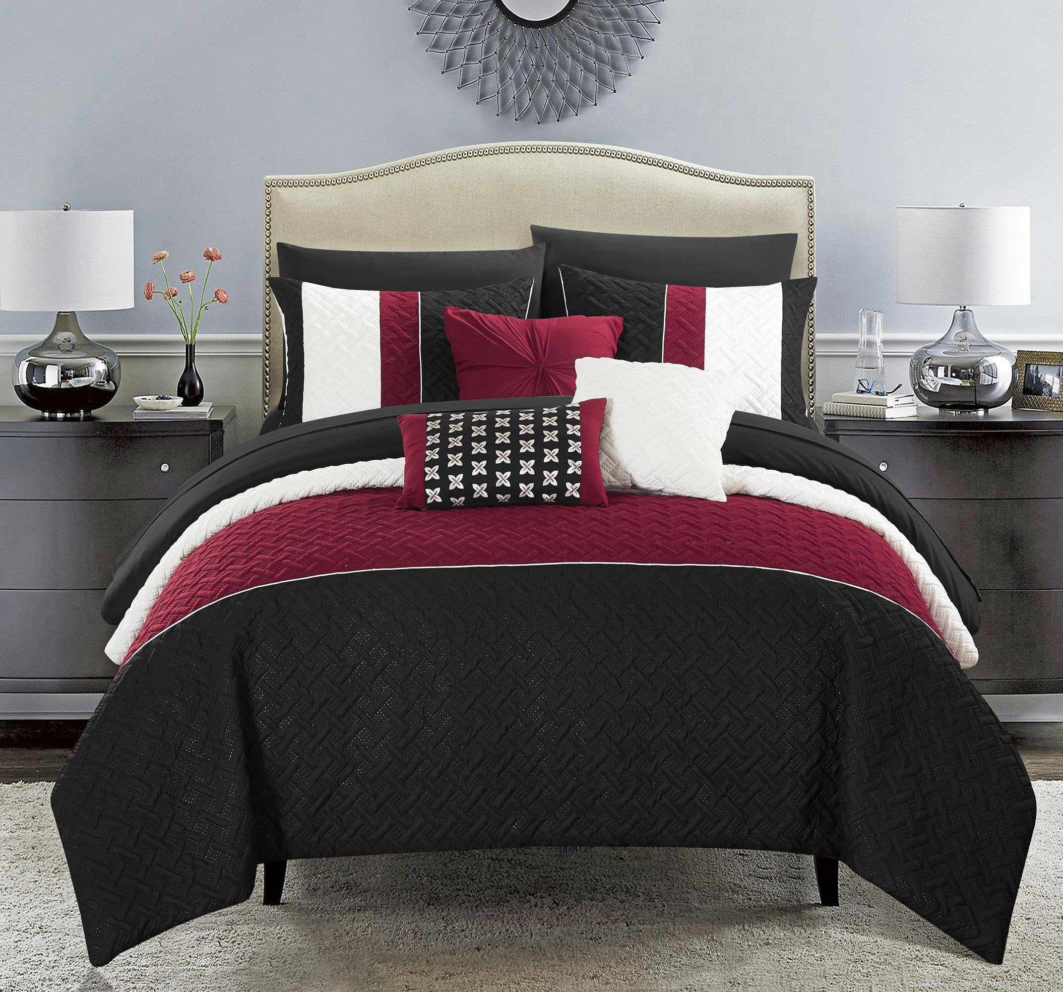Moriarty 10 Piece Comforter Bed in a Bag Decorative Pillows Shams Plum 
