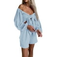 thumbnail image 5 of Seyurigaoka 2 Piece Summer Outfits for Women Sexy Tie Front Puff Sleeve Crop Top and Shorts Set Beach Outfit Separates, 5 of 8