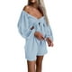thumbnail image 4 of Sunloudy Traje casual para mujer, blusas cortas de manga larga con hombros descubiertos de color sólido + pantalones cortos sueltos con volantes Sunloudy  moda, 4 of 10