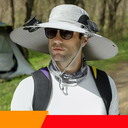 Daiosportswear Wide Solar Fan Outdoor Fishing Hat Men Sun Hat with 2 Solar Fan Fishing Hats 3 Speed Adjustable Fan Hat Sales Today Clearance