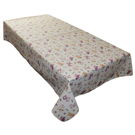 

Cotton Tablecloth Animal Print Puppies Chase Ball and Bone Purple on White
