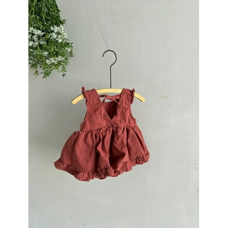 

DanceeMangoo Summer New Baby Girl Bodysuit Cotton Girls Sleeveless Jumpsuit Solid Casual Princess Dress Fashion Baby Girl Clothes 0-24M
