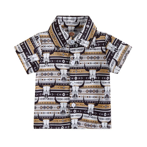Toddler Baby Boy Cow Print Button Down Shirt 3M 6M 12M 18M 2Y 3Y Short Sleeve Lapel Neck Tops Cowboy Casual Tee Summer Clothes