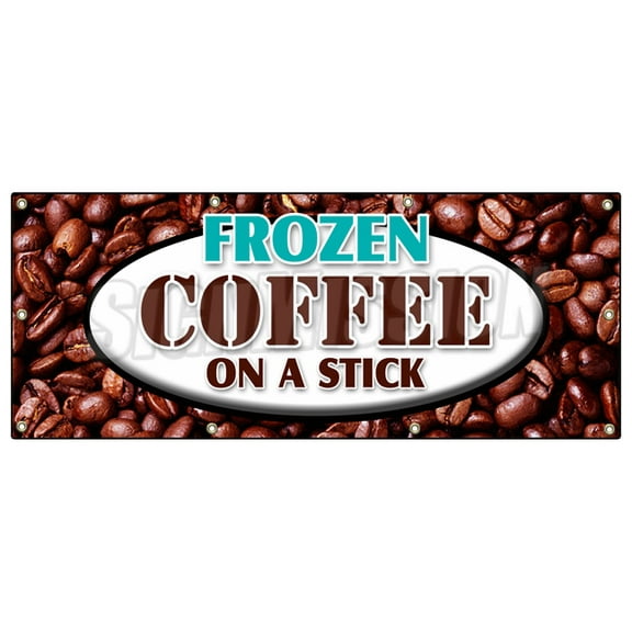 36"x96" FROZEN COFFEE ON A STICK BANNER SIGN iced frozen frappuchino popsicle