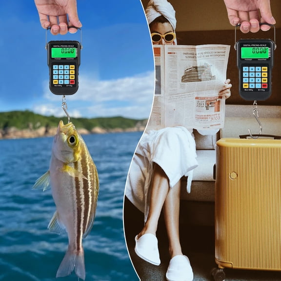 M Buder 110lb/50kg Digital Fishing Scale, Portable Hanging Fish Scales with LCD Display and Built-in 39-inch / 100cm Measuring Tape, Battery Powered Handheld Weight Scale for Travel Luggage, Black