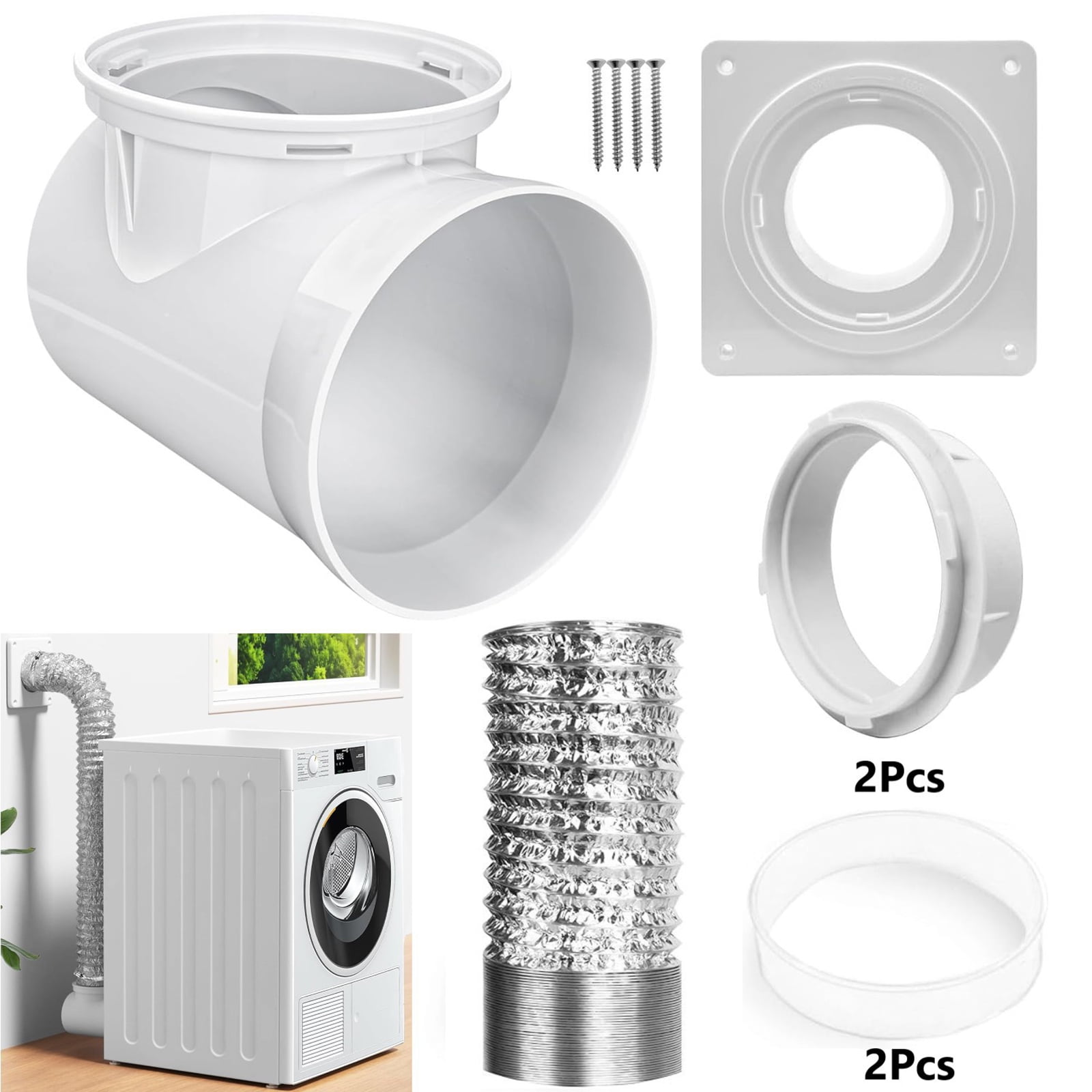 Dryer Vent Extension Set: 90 Degree Quick-Connect Elbow, Wall Mount & Detachable Hose Assembly