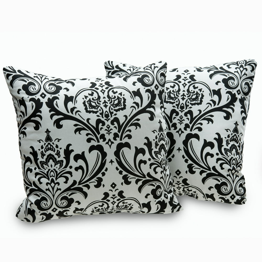 VICTOR MILL Arbor Black and White Damask Decorative Throw Pillows (Set ...