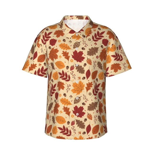Fotbe Autumn Leaves 2 Camisa Hawaiana para Hombre Unisex – Camisa Casual de Verano con Botones de Manga Corta de Algodón y Lino,3X-Large