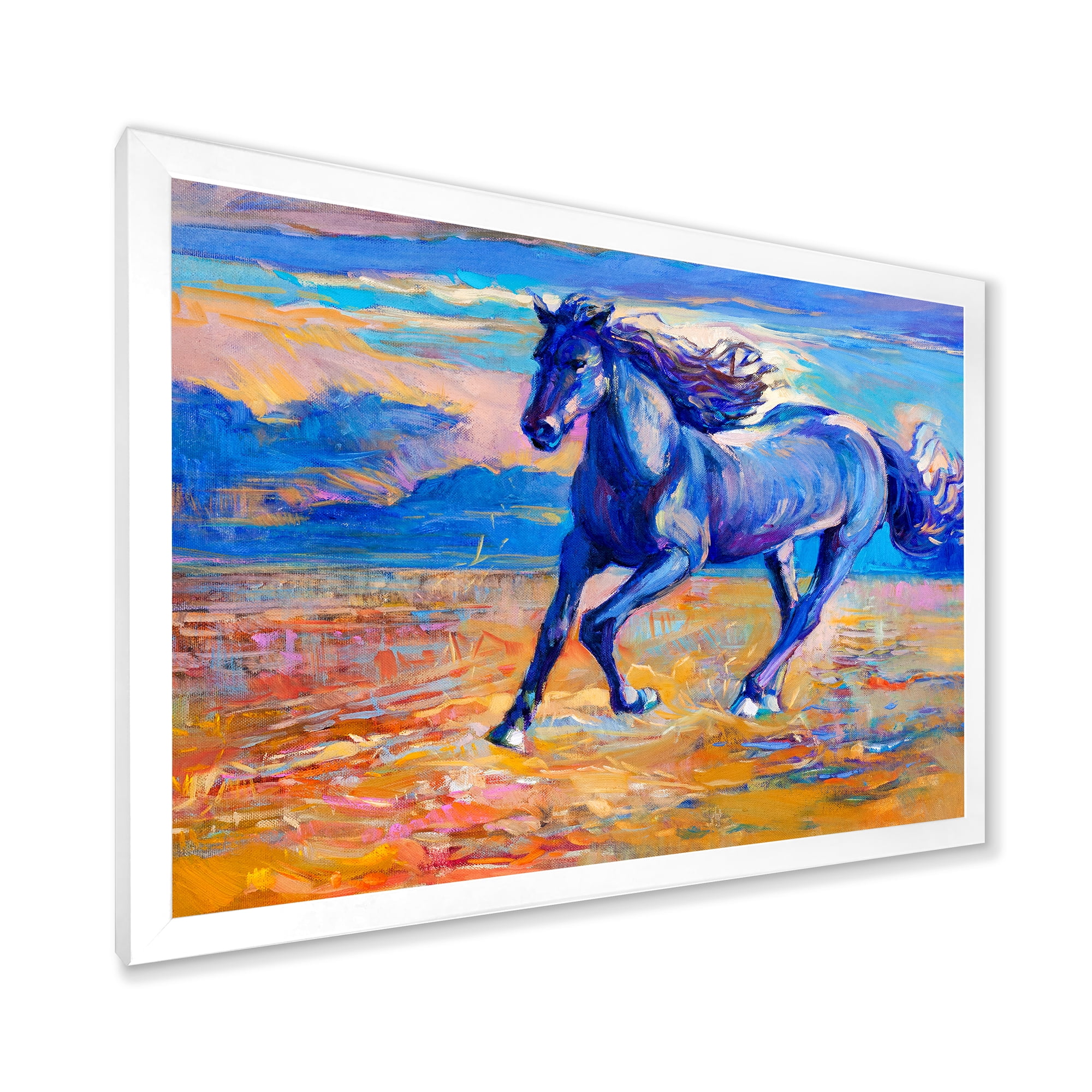 Designart 'Abstract Blue Horse Galoping Over The Prairie' Farmhouse Framed Art Print