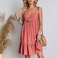 thumbnail image 5 of cocolona Sundress for Women 2025 -Spaghetti Strap V Neck Mini Dress Pleated Ruffle Flowy Vacation Beach Boho Dress L, 5 of 8