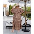 thumbnail image 4 of LA LEELA Women's Summer Batik Caftan Long Loungewear Dashiki House Dress with Pockets Sleepwear for Women Nightgown 1X-2X Brown, Checks, 4 of 5