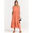 thumbnail image 6 of Women Summer Casual Sleeveless Crewneck Sundress Aline Flowy Tiered Maxi Long Beach Dress Tangerine Color S, 6 of 8