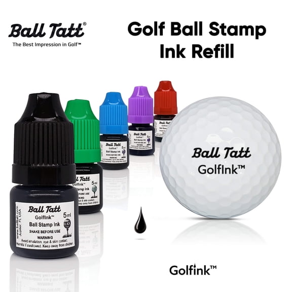 Ball Tatt Golfink™ - Golf Ball Stamp Ink Refill, Indelible, Waterproof, Quick-Dry - 5ml Black