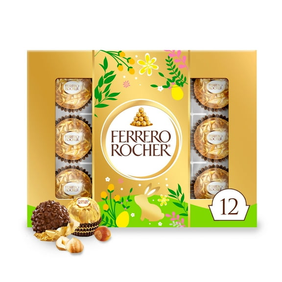Ferrero Rocher, Milk Chocolate and Hazelnut, Easter Basket Candy, 12 Count, 5.3 oz