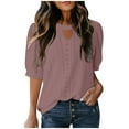 thumbnail image 2 of SwiftWear Blouse à Manches Bouffantes pour Femmes 2025 - Mode Printemps Été Manches Courtes Col Rond, Mignon Tee Basique Uni, 2 of 9