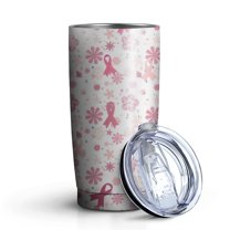 20oz Tumblers Pink Breast Cancer and Pioneer Flower Stainless Steel Vacuum Insulated Double Wall Travel Tumbler Cups Mug with Lid and Straw,Cleaning Brush for Cold & Hot Drinks