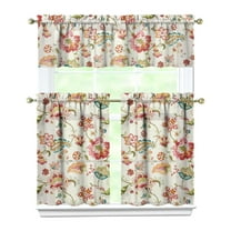 3-Piece Bright Flowers Kitchen Curtain Set - Ruffled Valance and Tier Curtains with Rod Pocket, Fresh Floral Pattern for Farmhouse Kitchen Windows Decor, 54"x18"   27.5"x36"x2
