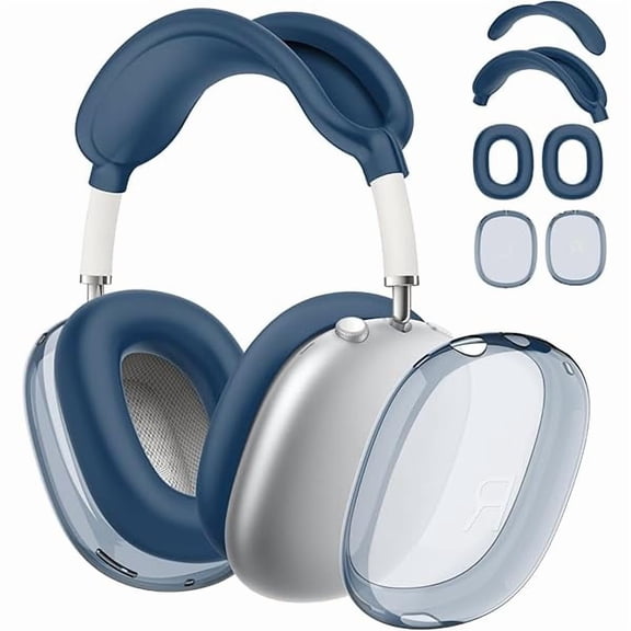 4 in 1 Kit for Apple AirPods Max Headphones, Clear Soft TPU Ear Cups Cover and Silicone Ear Pad Case Cover/Headband Cover for AirPods Max, Accessories Silicone Case for AirPods Max (Blue)