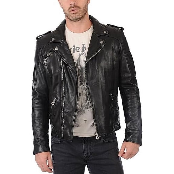 Men Black Leather Jacket Coat Motorcycle Biker Slim Fit Outwear Jackets A505