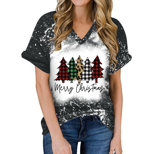 Puntoco Mujeres Summerchristmas Funny Letter Impreso Blusa Camisetas Casual Cuello en V Manga corta Camisetas tops Puntoco Puntoco-3895