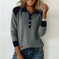 thumbnail image 4 of Vinsonshop Long Sleeve Polo Shirts for Women Casual Color Block Collared V Neck Button Up Ribbed Knit Tops Fall Clothes Dark Gray XXL, 4 of 6