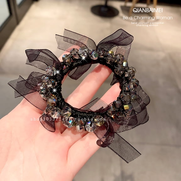 ‌"Korean Luxury Crystal Tulle Hair Tie – Elegant, Durable & Gentle Elastic Band for Women, Lightweight & High-End Hair Accessory"