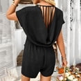 thumbnail image 4 of Women's Summer Short Sleeve V Neck Romper Back Hollow Out Jumpsuit with Pockets - Polyester Lightweight Comfortable Loose Fit for Beach Party Vacation, 4 of 5