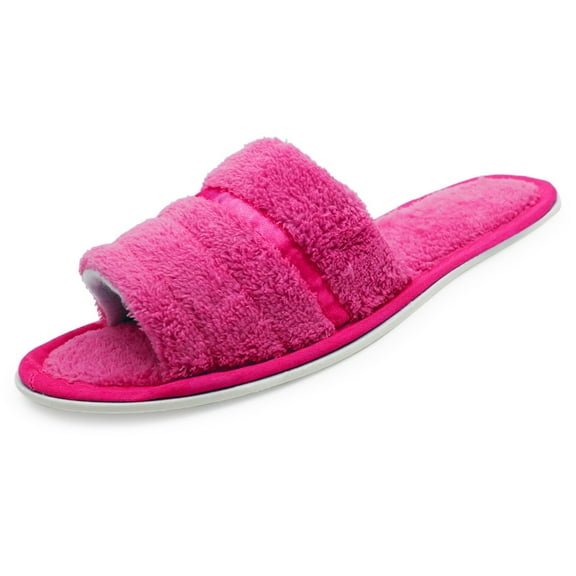 LAVRA Women's Terry Slippers Open Toe House Shoes Fuzzy Slip On Slides