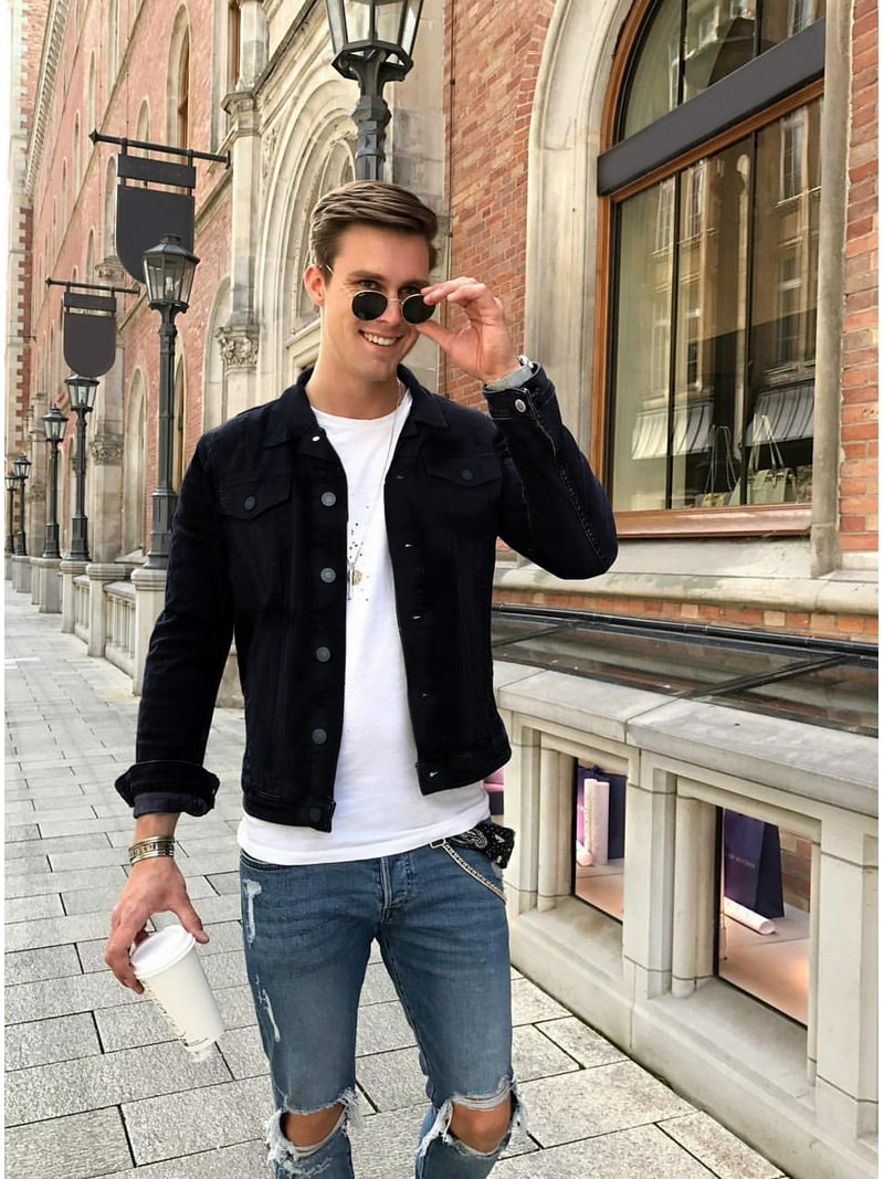 X RAY Men's Denim Jacket, Washed Ripped Distressed Flex