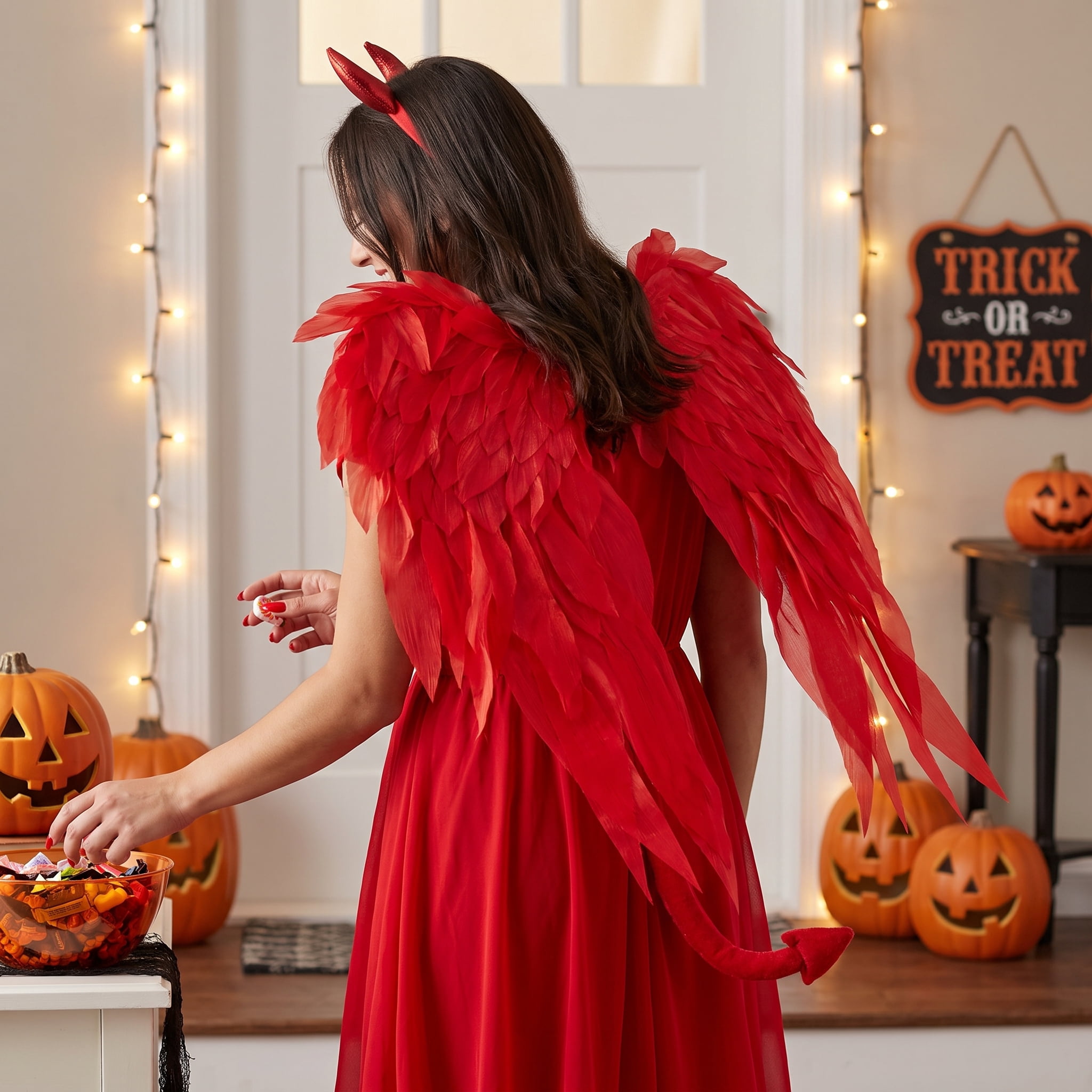 Fabric Feather Wings Costume Accessory for Adults, Red, Halloween by Way To Celebrate