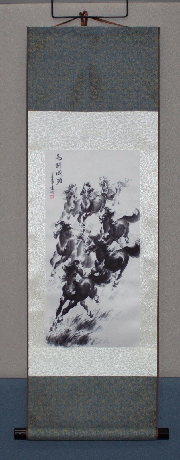 Team of Black Horses Hanging Scroll Painting Home Decor Housewarming Gift B11708-4