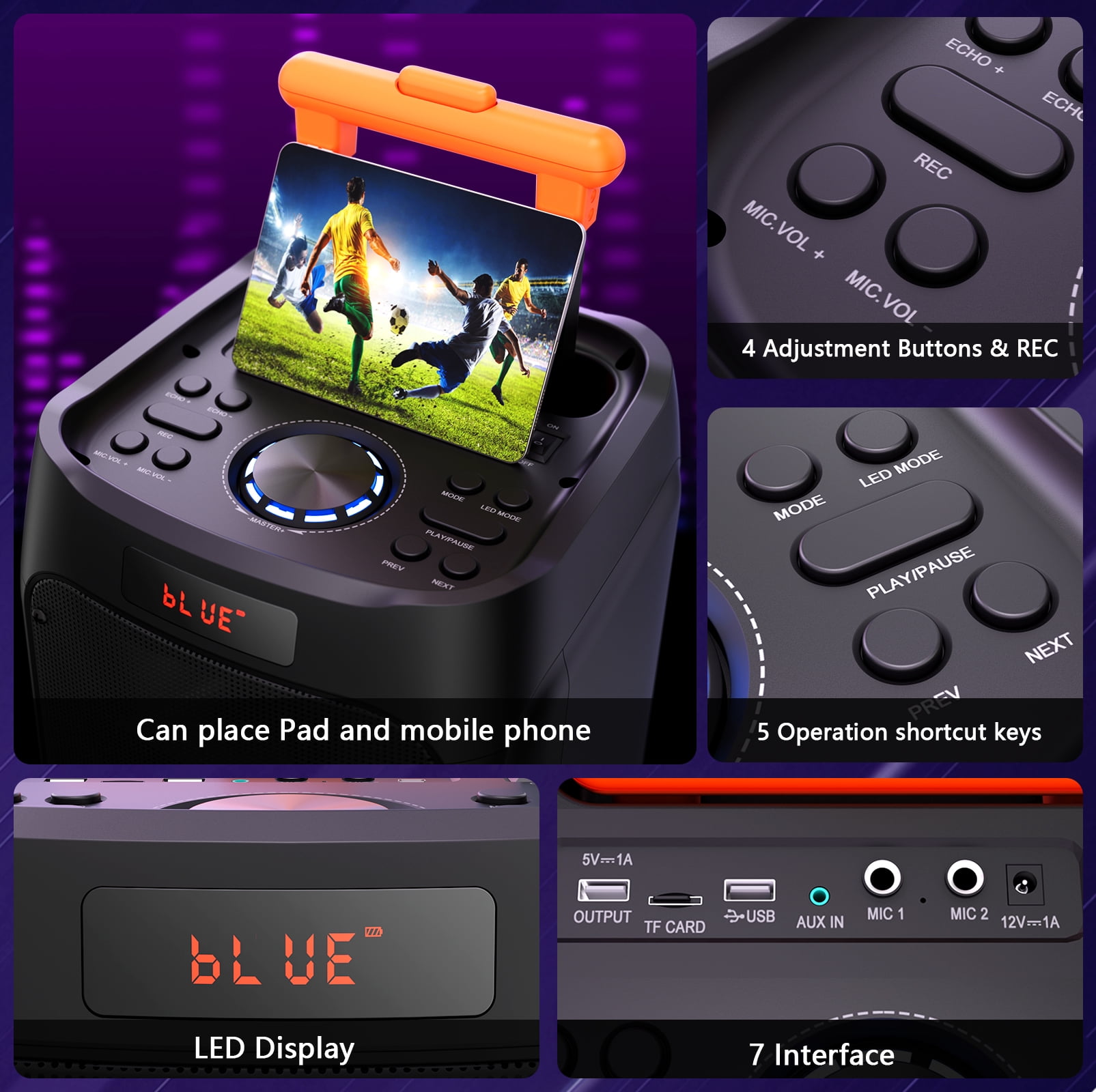 JYX Karaoke Machine with 2 Microphones, 500W Large Bluetooth Speaker with Wheels, Dazzling Party Light