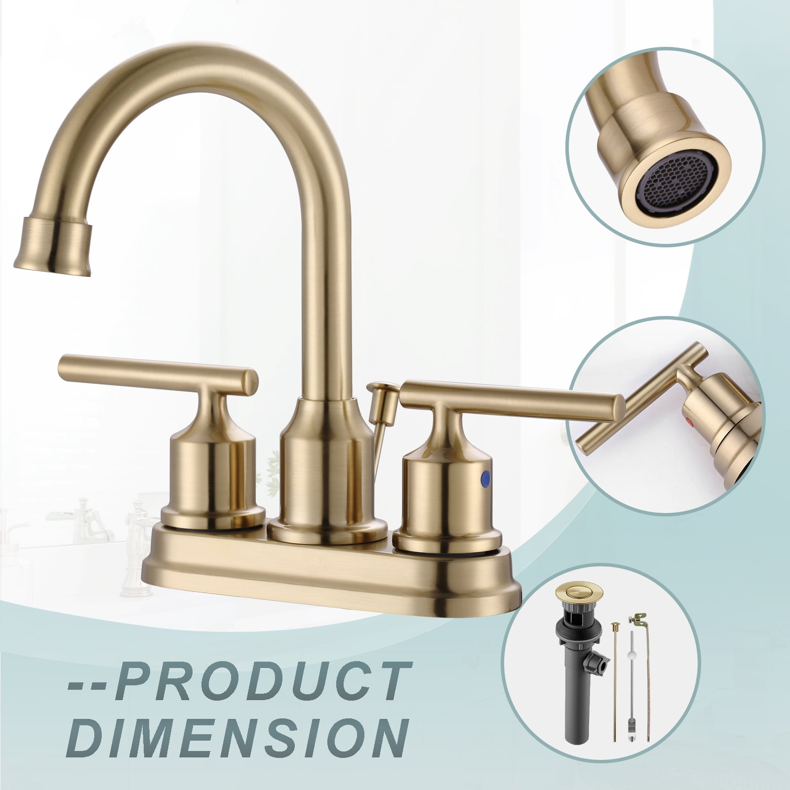 Wowow Gold 4-in centerset 2-Handle Bathroom Sink Faucet with Drain